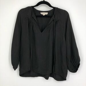 LOVESTITCH Black Tie Neck Peasant Top‎